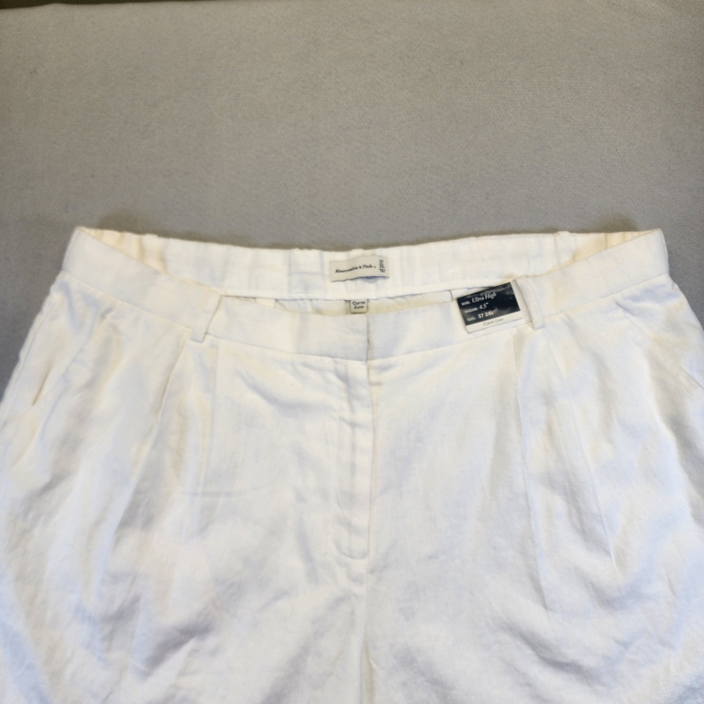 NWT Abercrombie & Fitch White Curve Love Linen-Blend Tailored Shorts - 24W - Picture 4 of 13